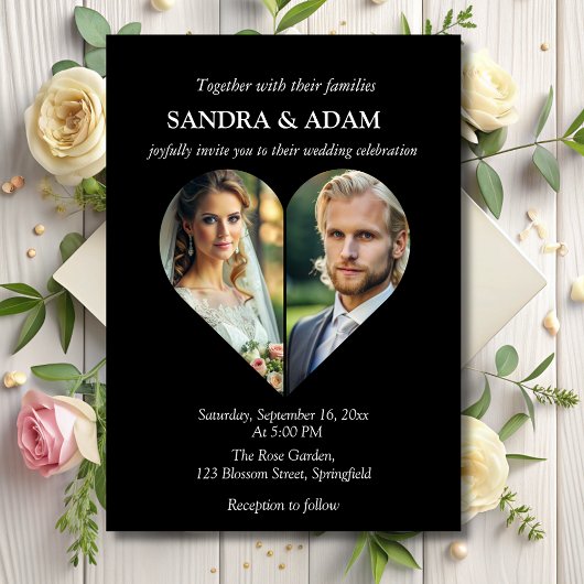 Eenvoudige Moderne Stijlvolle hart Foto chique bru Kaart