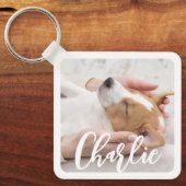 Eenvoudige moderne stijlvolle hondennaam 2 foto sleutelhanger (Voorkant)