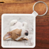Eenvoudige moderne stijlvolle hondennaam 2 foto sleutelhanger (Achterkant)