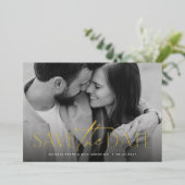 Eenvoudige moderne stijlvolle save the date foto folie uitnodiging (Staand Voorkant)