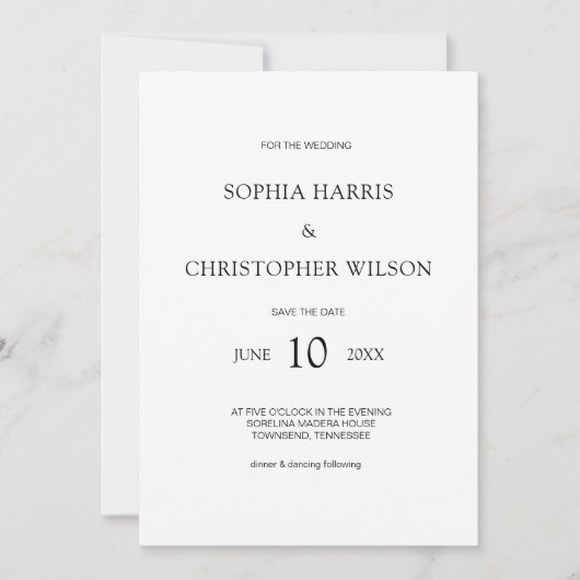 Eenvoudige moderne stijlvolle witte bruiloft kaart (Voorkant)