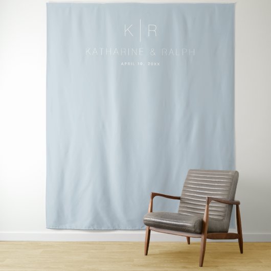 Eenvoudige Moderne Stofblauwe Monogram Trouw Achte Wandkleed (In situ)