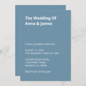 Eenvoudige Moderne Stofblauwe Trouw Uitnodiging (Voorkant / Achterkant)