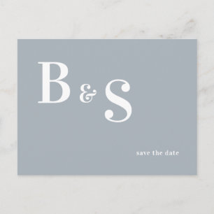 Eenvoudige moderne stoffige blauwe monogram 'Save  Briefkaart