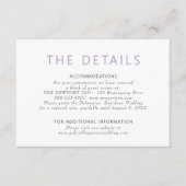 Eenvoudige moderne stoffige Paarse bruiloft detail Informatiekaartje (Voorkant)