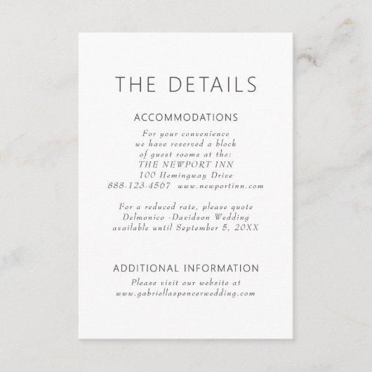 Eenvoudige moderne stoffige Paarse bruiloft detail Informatiekaartje (Voorkant)