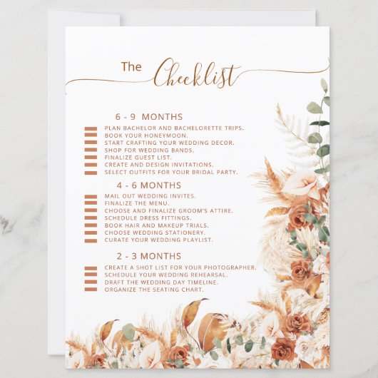 Eenvoudige Moderne Stout Boho Trouw Checklist Plan (Voorkant)