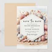 Eenvoudige moderne strand bruiloft save the date (Voorkant / Achterkant)