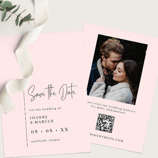 Eenvoudige Moderne Struik Foto & QR Code Save The Date