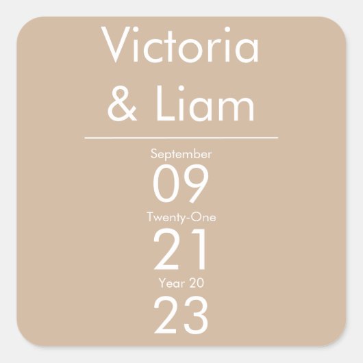Eenvoudige moderne Tan Beige Weddenschap Vierkante Sticker (Voorkant)