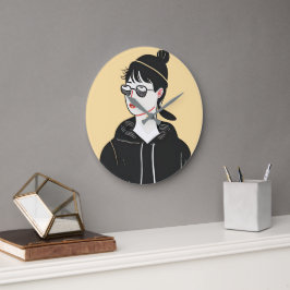 Eenvoudige moderne tekening van coole jonge mensen grote klok