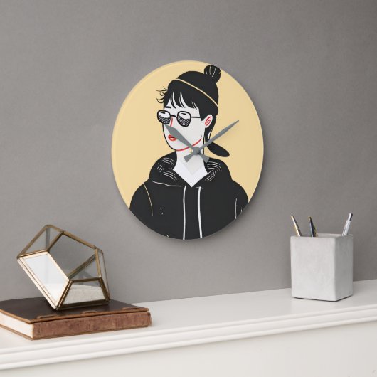 Eenvoudige moderne tekening van coole jonge mensen grote klok (Kantoor)