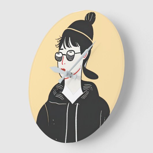 Eenvoudige moderne tekening van coole jonge mensen grote klok (Hoek)