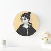 Eenvoudige moderne tekening van coole jonge mensen grote klok (Huis)