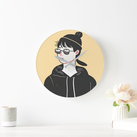 Eenvoudige moderne tekening van coole jonge mensen grote klok (Huis)