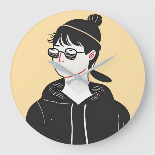 Eenvoudige moderne tekening van coole jonge mensen grote klok (Voorkant)