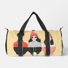 Eenvoudige moderne tekening van coole jonge mensen plunjezak