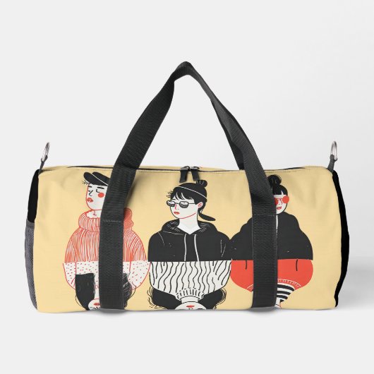 Eenvoudige moderne tekening van coole jonge mensen plunjezak (Achterkant)