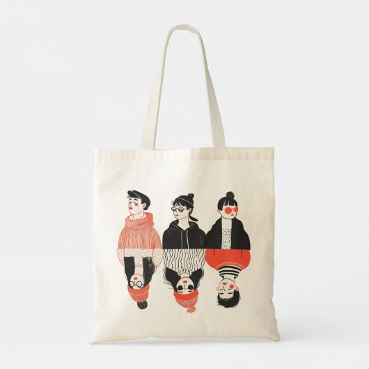 Eenvoudige moderne tekening van coole jonge mensen tote bag (Achterkant)