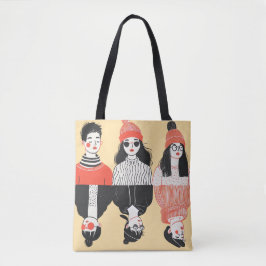 Eenvoudige moderne tekening van coole jonge mensen tote bag
