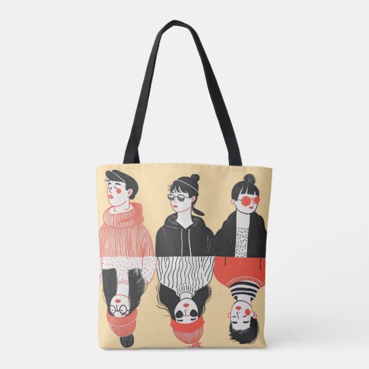 Eenvoudige moderne tekening van coole jonge mensen tote bag (Achterkant)