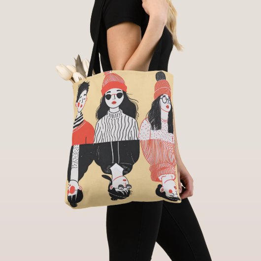 Eenvoudige moderne tekening van coole jonge mensen tote bag (Dichtbij)