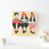 Eenvoudige moderne tekening van coole jonge mensen vierkante klok (Huis)