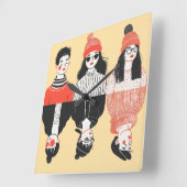 Eenvoudige moderne tekening van coole jonge mensen vierkante klok (Hoek)