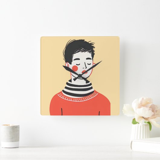 Eenvoudige moderne tekening van coole jonge mensen vierkante klok (Huis)