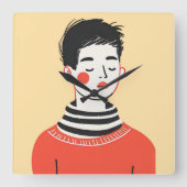 Eenvoudige moderne tekening van coole jonge mensen vierkante klok (Voorkant)