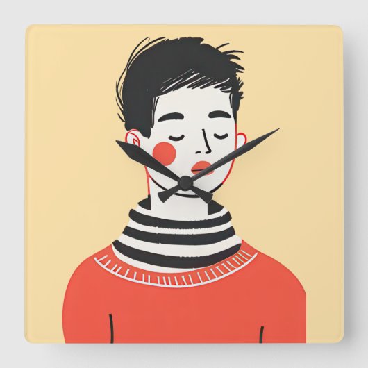 Eenvoudige moderne tekening van coole jonge mensen vierkante klok (Voorkant)