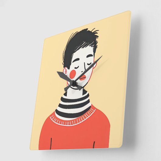 Eenvoudige moderne tekening van coole jonge mensen vierkante klok (Hoek)