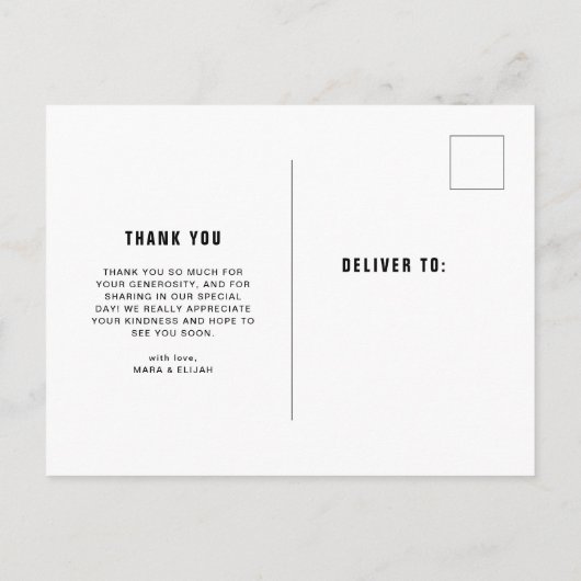 Eenvoudige moderne tekst | Huwelijksfoto Dank u Uitnodiging Briefkaart (Achterkant)