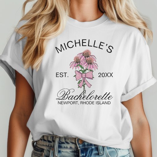Eenvoudige moderne tekst Roze Bloemen Bachelorette T-shirt