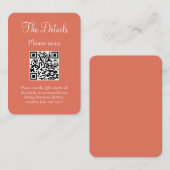 Eenvoudige moderne terracotta bruiloft details QR- Informatiekaartje (Voorkant / Achterkant)