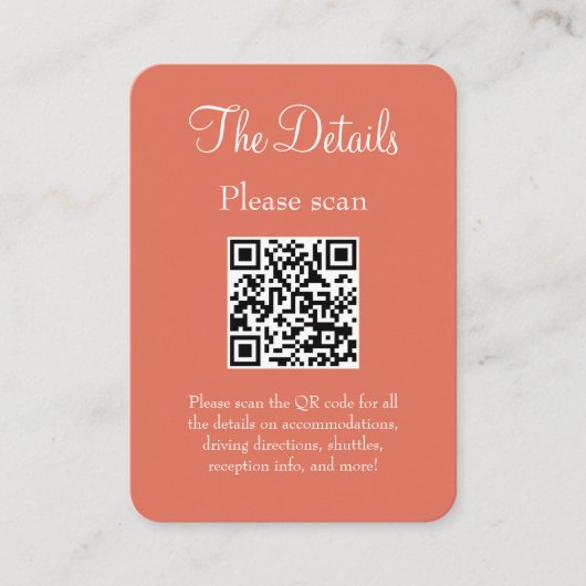 Eenvoudige moderne terracotta bruiloft details QR- Informatiekaartje (Voorkant)