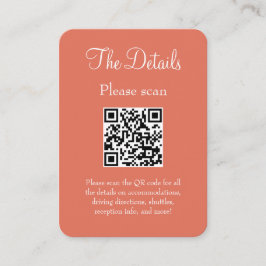 Eenvoudige moderne terracotta bruiloft details QR- Informatiekaartje