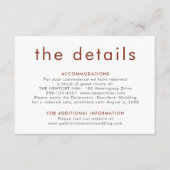 Eenvoudige moderne terracotta roest bruiloft detai informatiekaartje (Voorkant)