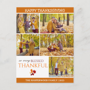 Eenvoudige moderne thanksgiving familie foto colla feestdagenkaart