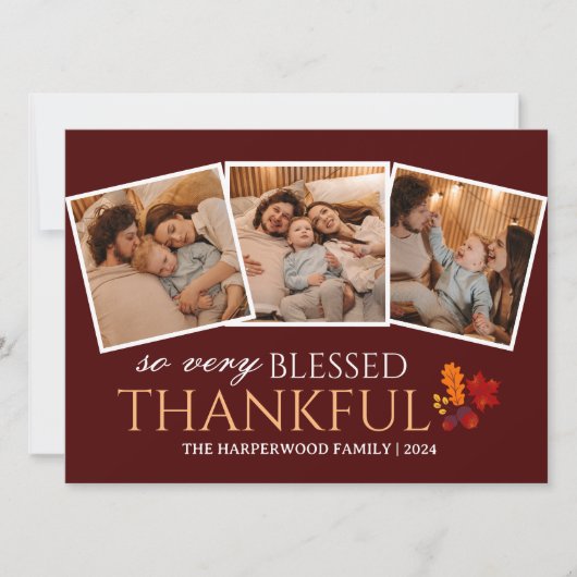 Eenvoudige moderne Thanksgiving familie foto colla Feestdagenkaart (Voorkant)