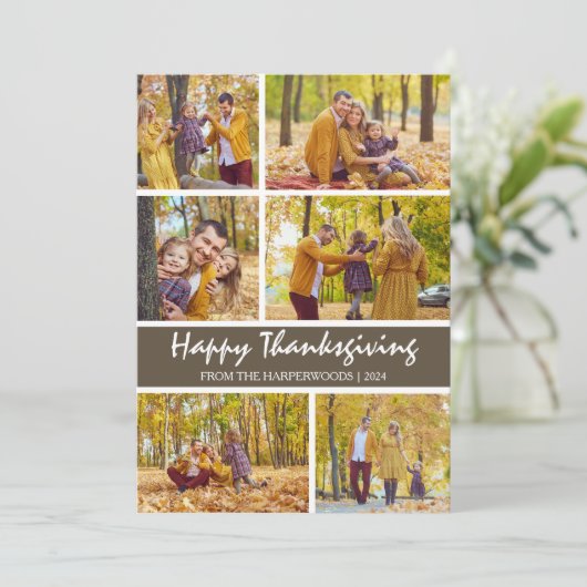 Eenvoudige moderne Thanksgiving familie foto colla Feestdagenkaart (Staand voorkant)