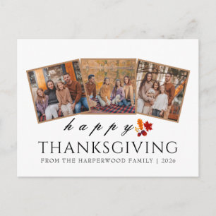 Eenvoudige moderne thanksgiving gezinsfotocollage feestdagenkaart