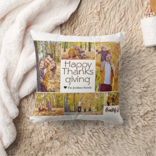 Eenvoudige moderne thanksgiving gezinsfotocollage kussen