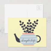 Eenvoudige moderne theepot met plant pastel briefkaart (Voorkant / Achterkant)