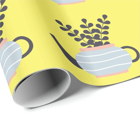 Eenvoudige moderne theepot met plant pastel cadeaupapier (Rol Hoek)