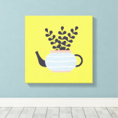 Eenvoudige moderne theepot met plant pastel canvas afdruk (Insitu (Houten vloer))