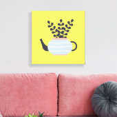 Eenvoudige moderne theepot met plant pastel canvas afdruk (Insitu (Woonkamer))