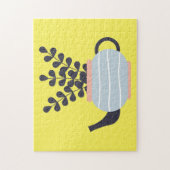Eenvoudige moderne theepot met plant pastel legpuzzel (Verticaal)