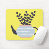 Eenvoudige moderne theepot met plant pastel muismat (Met muis)