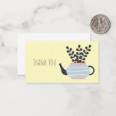 Eenvoudige moderne theepot met plant pastel notitiekaartje (Voorkant / Achterkant in situ)